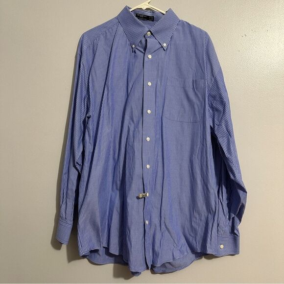 Nautica Blue Striped Classic Fit Ocean Washed Button Down Shirt Sz 17 1/2; 34/35 - Picture 1 of 5